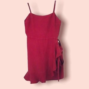 New Zara red linen dress desert style ruffle